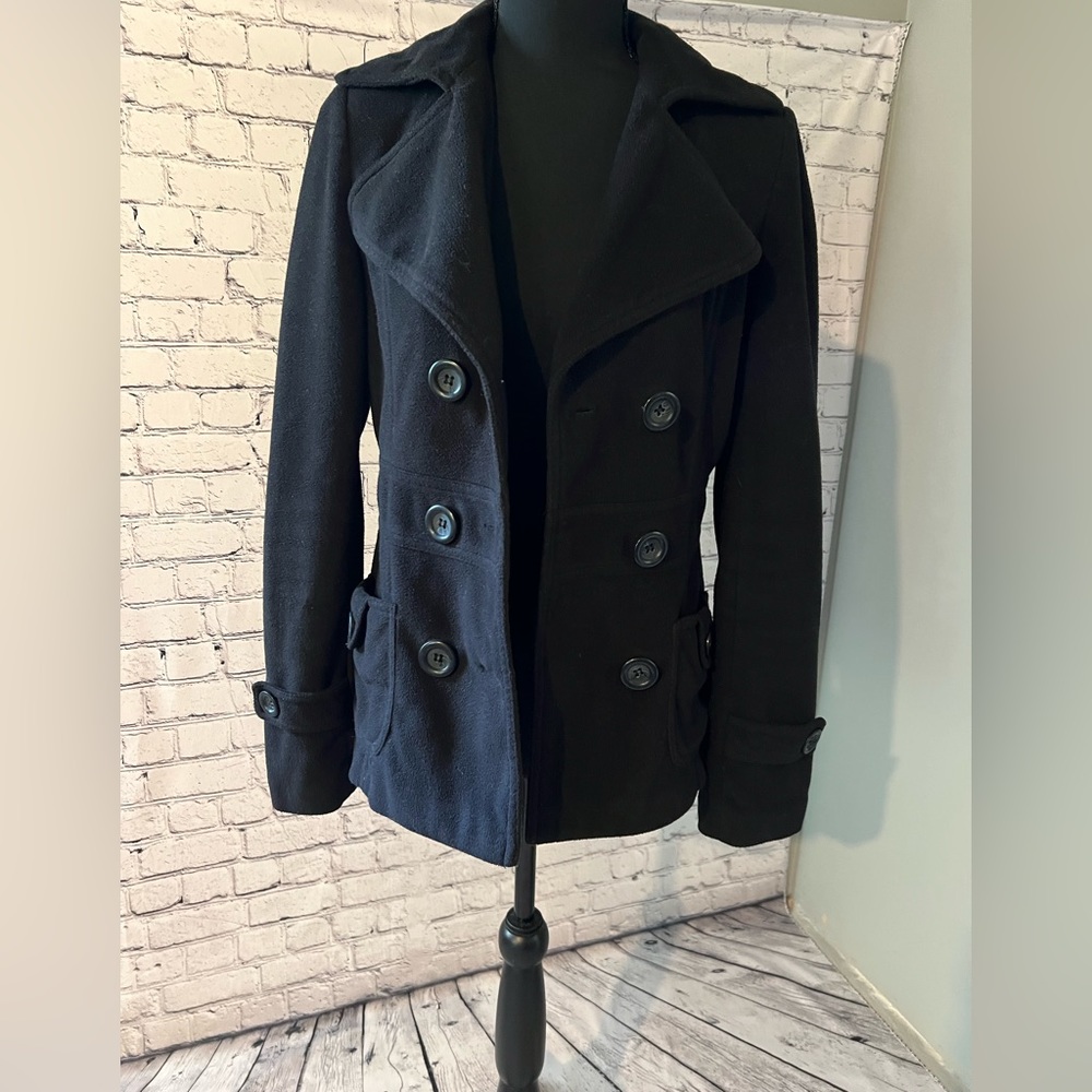 Black navy pea coat soft and lightweight